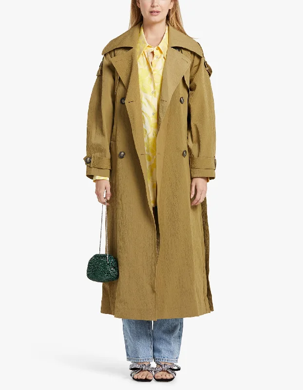 Sheer JacketsTextured Trench Coat - Dull Gold