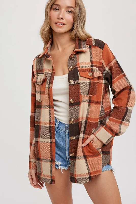 Hip-Hop JacketsRust Plaid Shirt Jacket