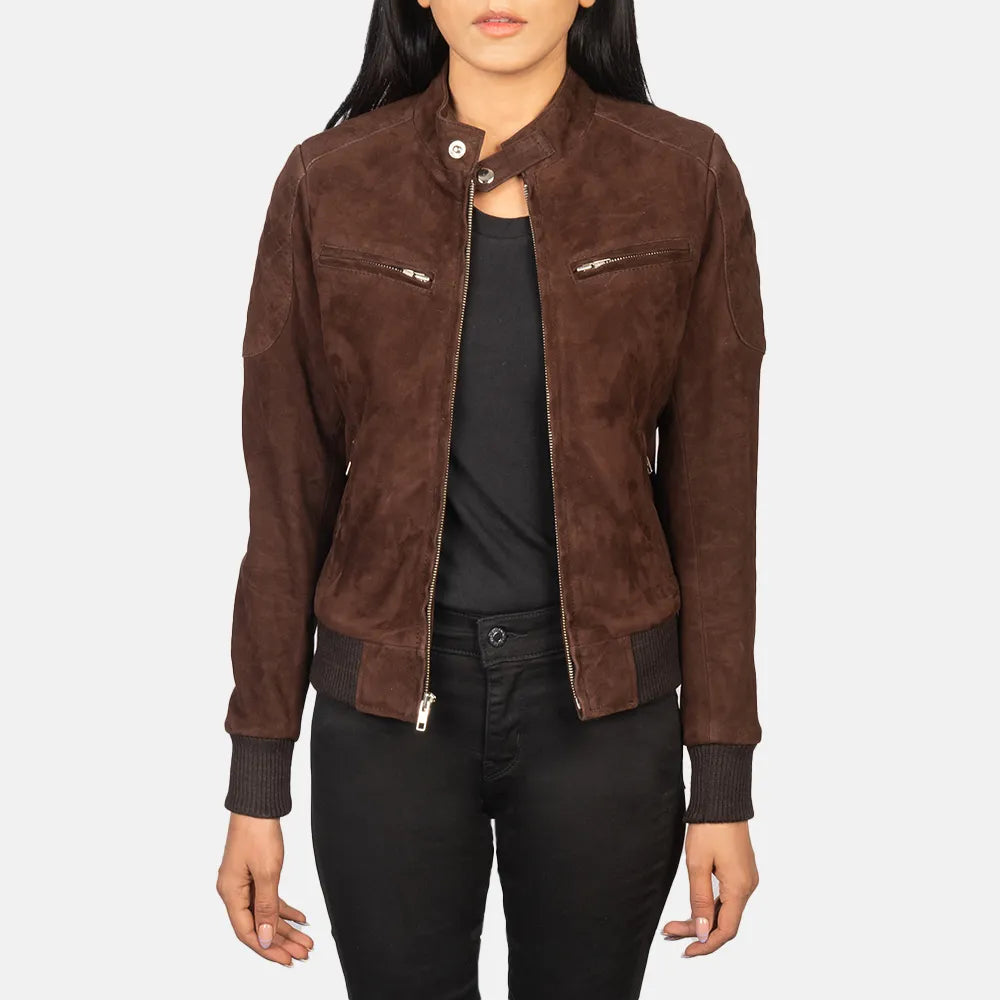 Zippered JacketsBomber Suede Jacket For Women in Brown