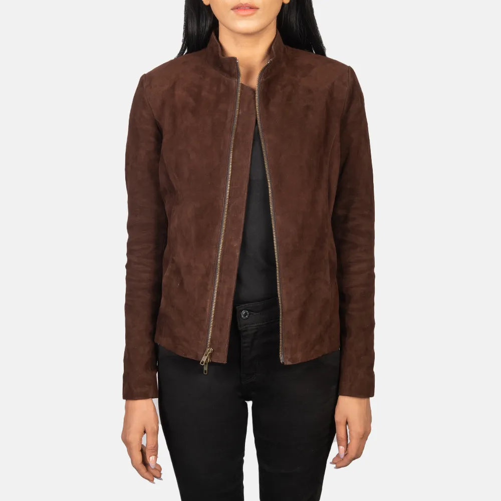 Asymmetrical JacketsSuede Moto Jacket - Brown Goatskin Leather