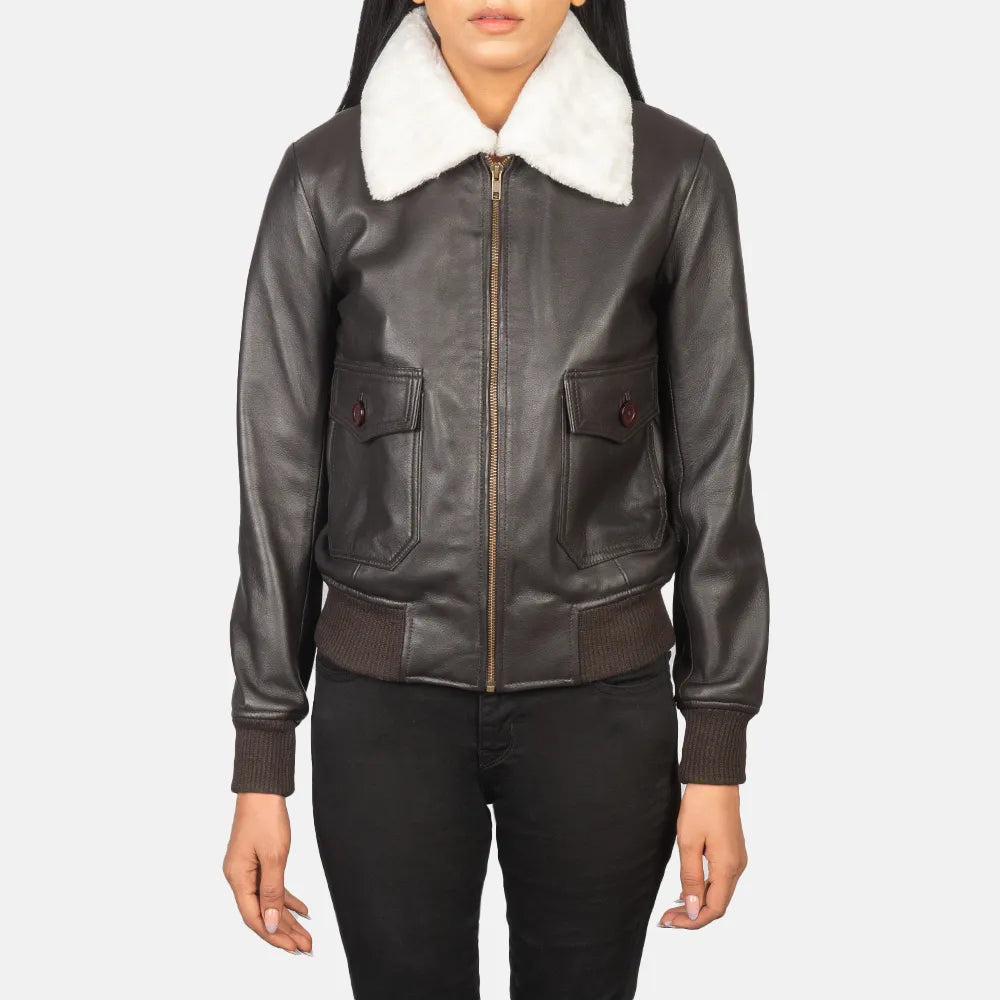 College JacketsWomen's Leather Style Jacket in Brown Colour with Sheepskin Leather