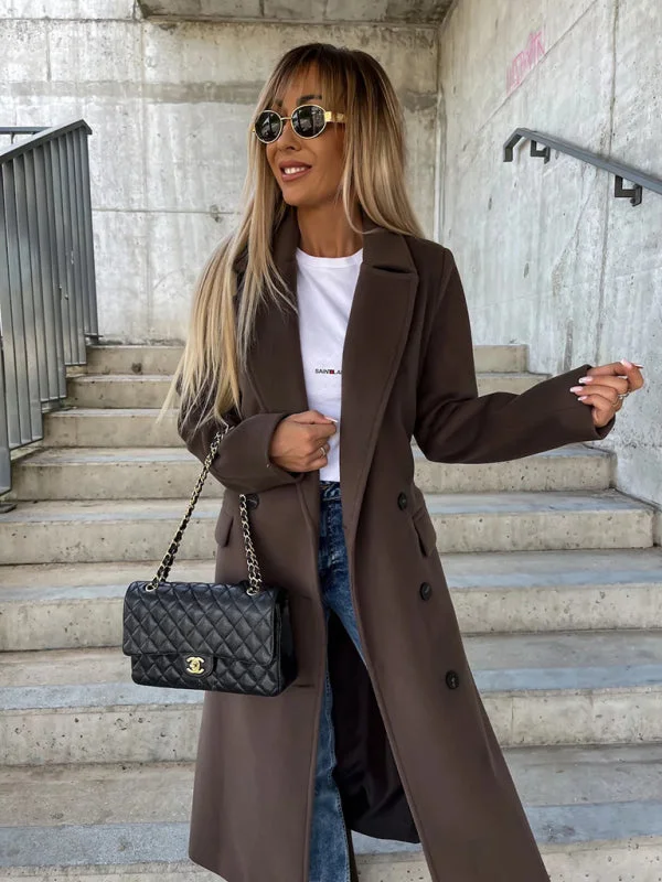 Flannel JacketsWomen's new autumn and winter simple long-sleeved lapel button slit woolen jacket