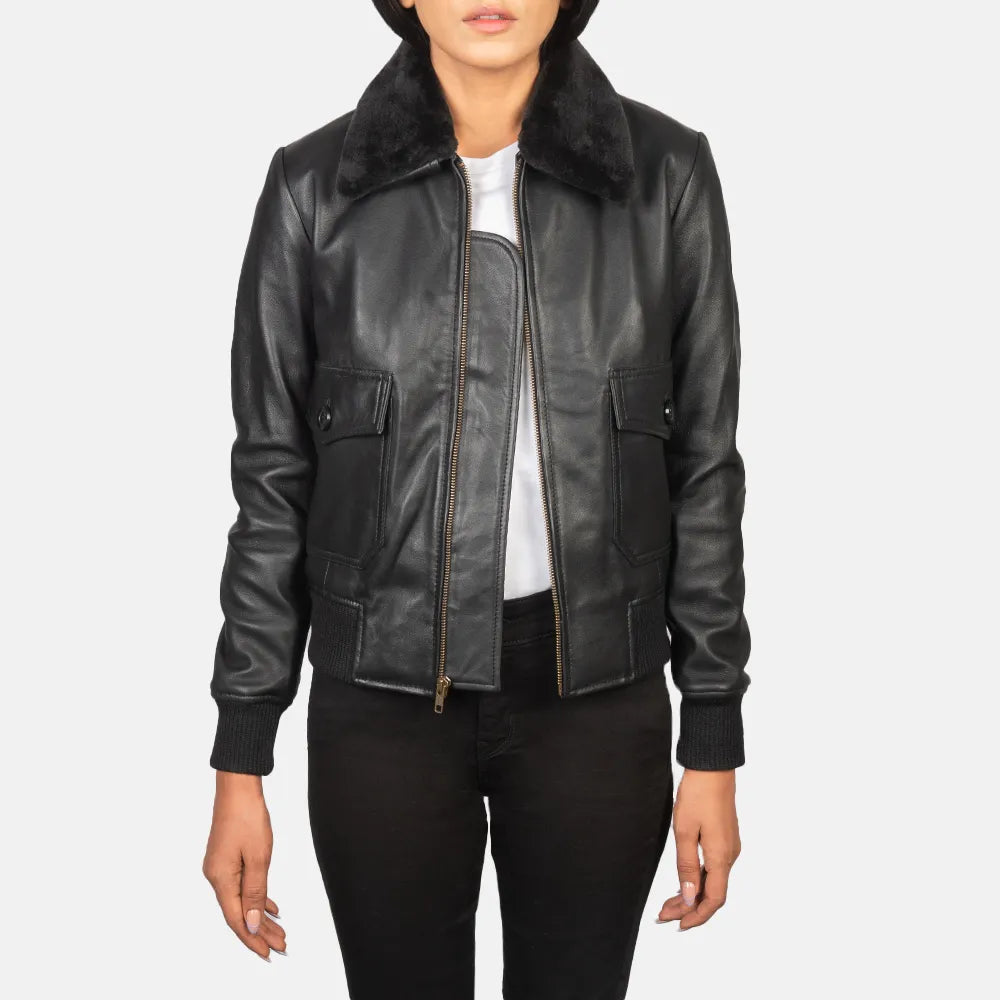 Layered JacketsBlack Women's Soft Leather Jacket Bomber in Collar Style