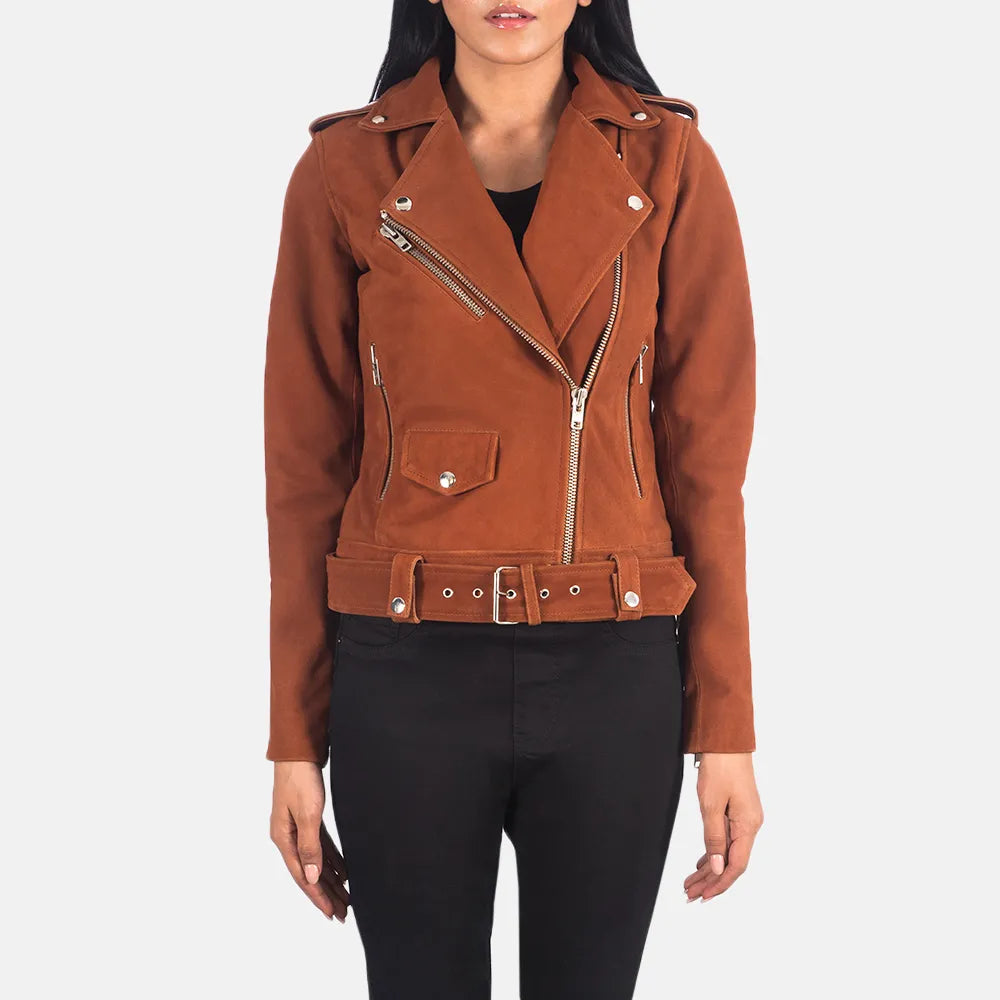 Logo JacketsWomen's Suede Moto Jacket in Brown