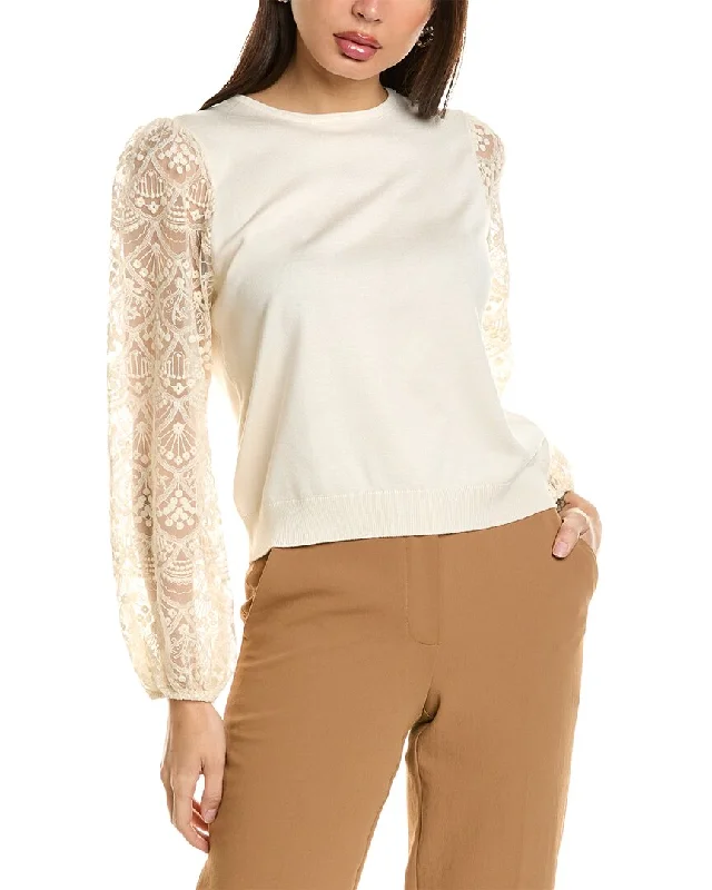 Casual Knit TopsAdrianna Papell Lace Sleeve Sweater