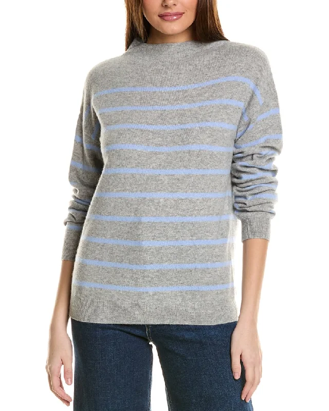 Performance Knit TopsAmicale Cashmere Jersey Striped Funnel Neck Cashmere Sweater