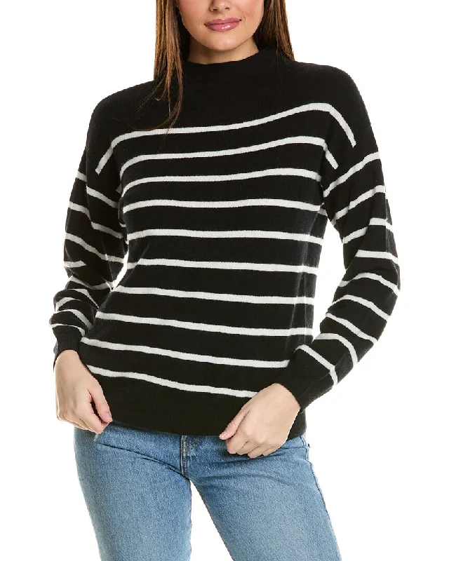 Sheer Knit TopsAmicale Cashmere Jersey Striped Funnel Neck Cashmere Sweater