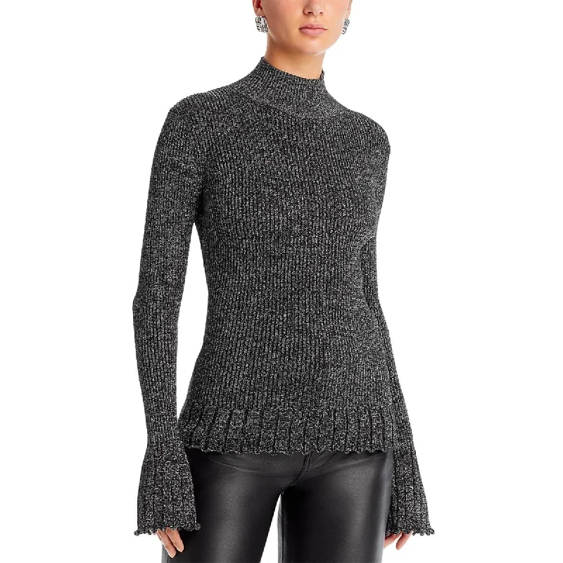 Outdoor Knit TopsAvery Womens Scalloped Metallic Mock Turtleneck Sweater