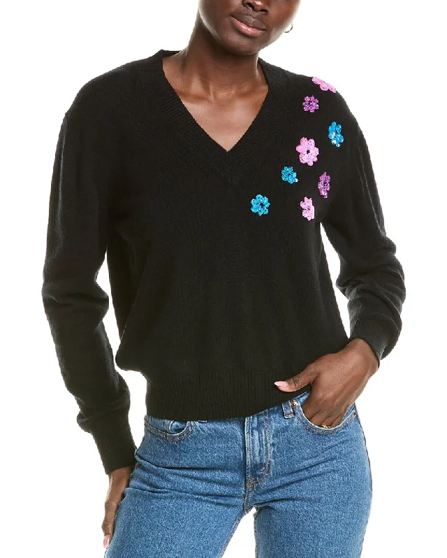 Crewneck Knit TopsBrodie Cashmere Wool & Cashmere-Blend Sequin Floral V Neck Jumper