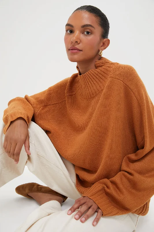 Wool Knit TopsCamel Oversized Funnel Neck Sweater