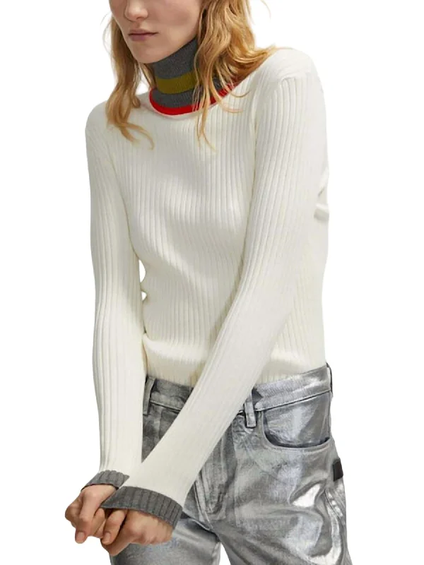 Cropped Knit TopsContrasting Turtleneck Sweater In Off White