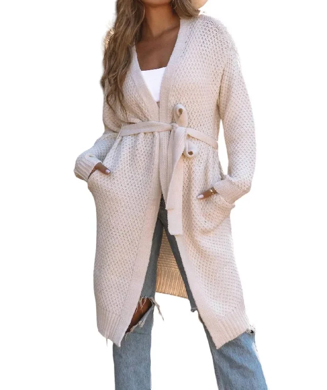 Hunting Knit TopsDelphie Honeycomb Long Cardigan In Natural