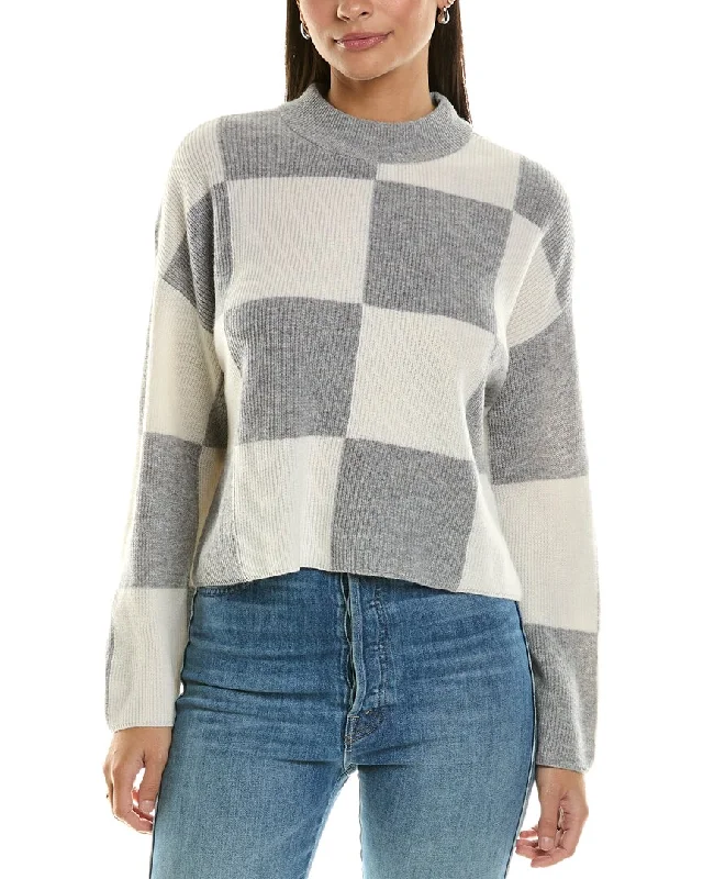 Angora Knit TopsDesign History Check Mock Neck Cashmere Sweater