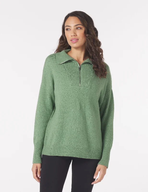 Recycled Fabric Knit TopsElevated 1/4 Zip: Sage