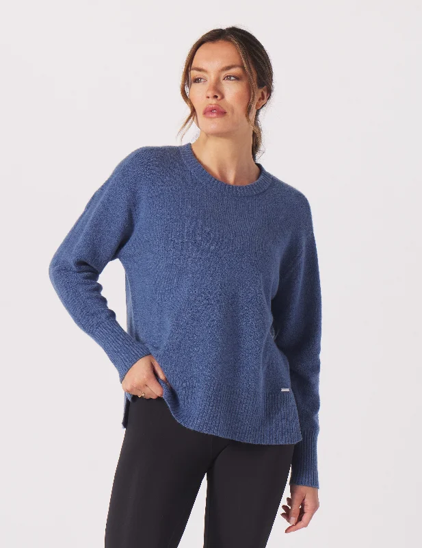 Asymmetrical Knit TopsElevated Knit Crew: Washed Blue Heather