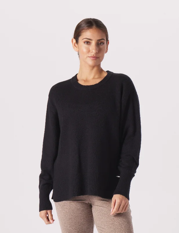 Casual Knit TopsElevated Knit Crew: Black