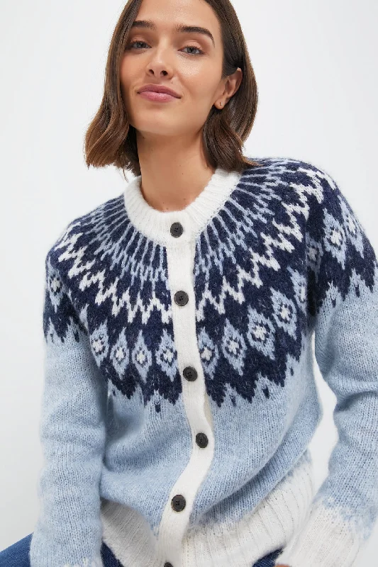 Fleece Knit TopsFrosty Blue Combo Ashwood Fair Isle Cardigan