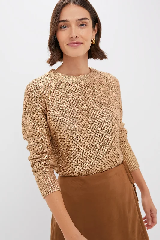 Cotton Knit TopsGold Crochet Aspen Crewneck Sweater