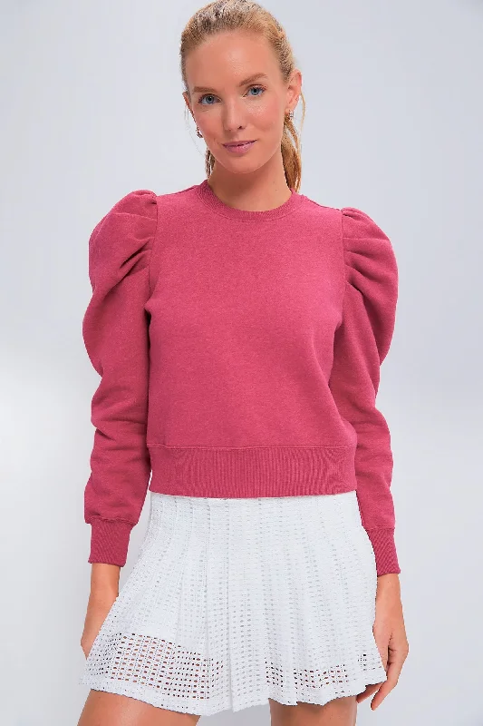 Crewneck Knit TopsHeathered Pink Puff Sleeve Maisie Pullover