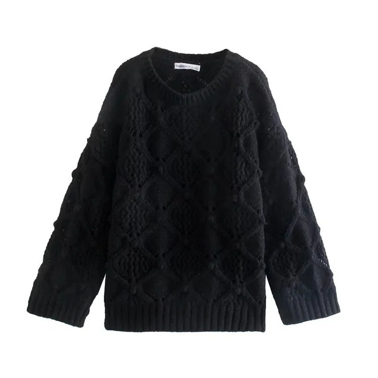 French Terry Knit TopsHollowed out eight strand knitted sweater autumn loose sweater  7511