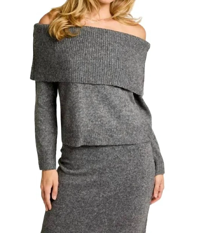 Linen Knit TopsInez Knit Off-Shoulder Sweater In Grey