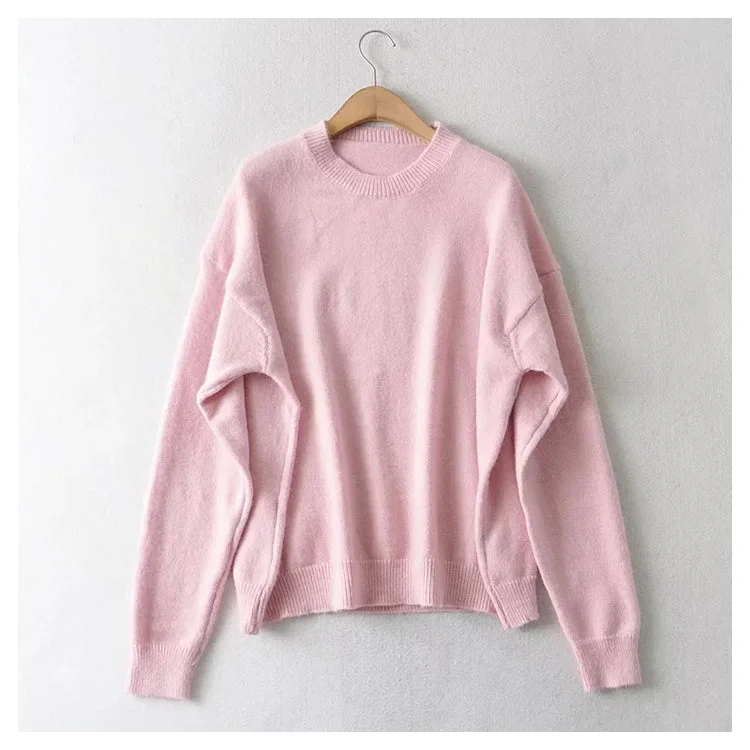 Branded Knit TopsLazy style sweater loose round neck simple long sleeve sweater  7439