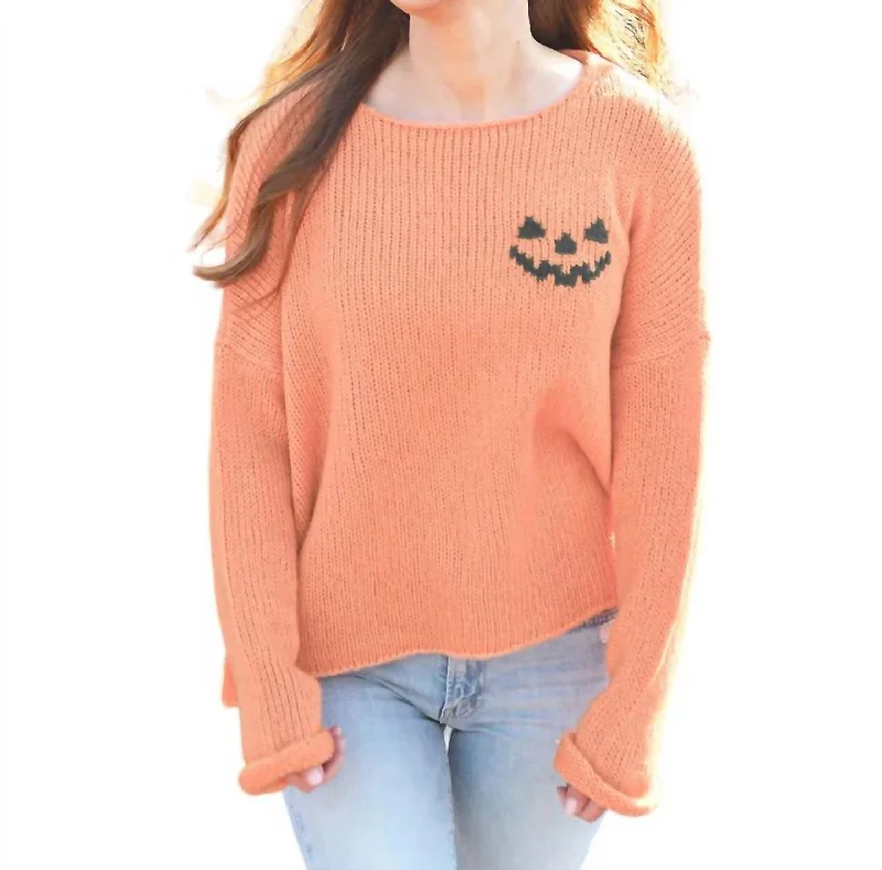 Cotton Knit TopsMini Jack O' Lantern Sweater In Carrot/bracken