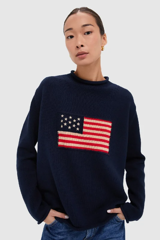 Limited Edition Knit TopsNavy Cotton Americana Sweater