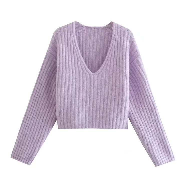 Angora Knit TopsNew ins Vintage rib short sweater  7456