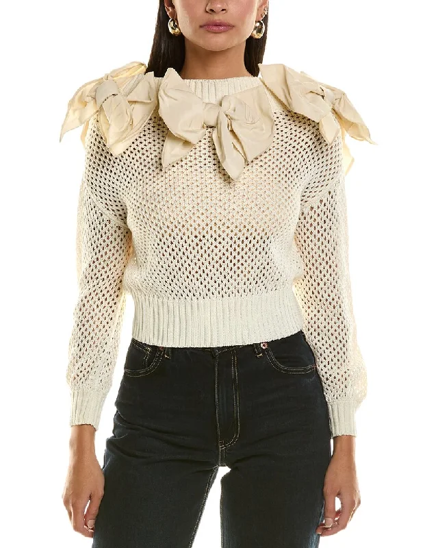 Cotton Knit TopsOscar de la Renta Faille Bow Sweater