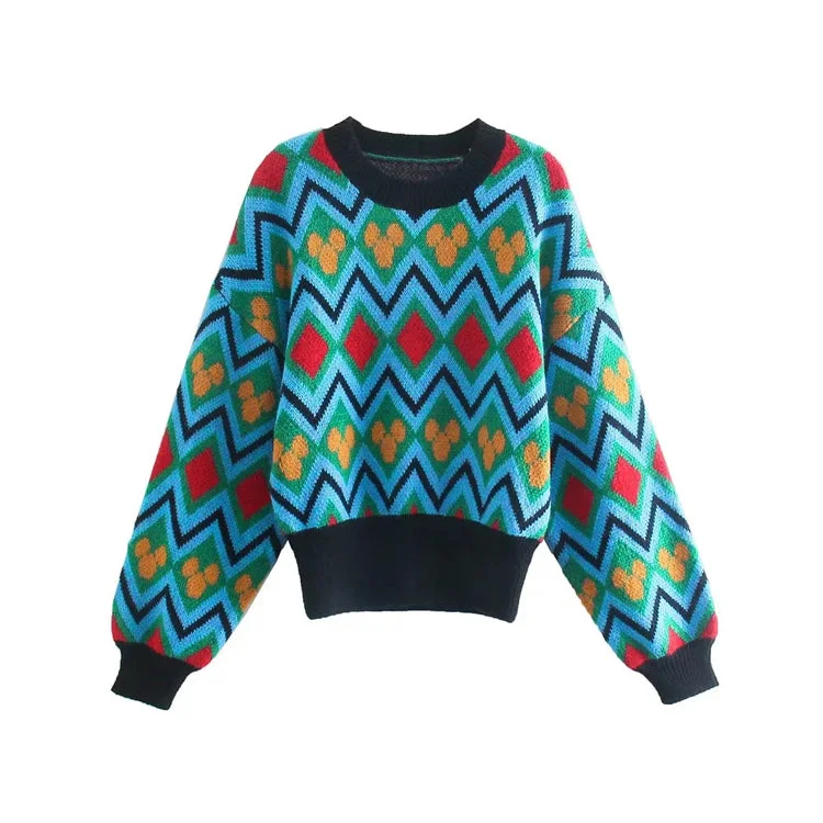 Fringed Knit TopsRetro design sense minority color matching Pullover Sweater sweater  7415