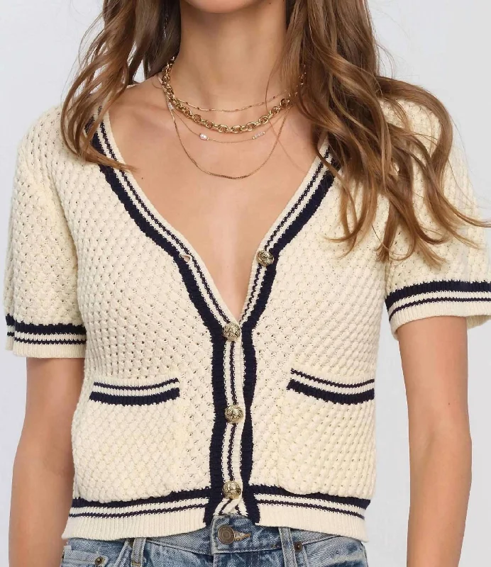 Painted Knit TopsSalinas V Neck Cardigan In Ivory