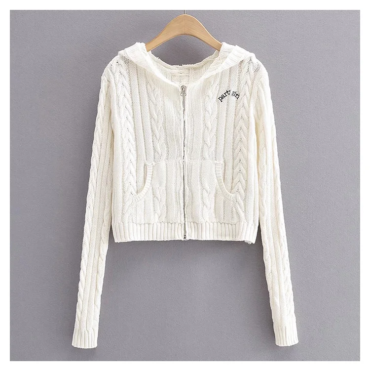 Sheer Knit TopsSlim letter embroidery zipper knit coat autumn  7447