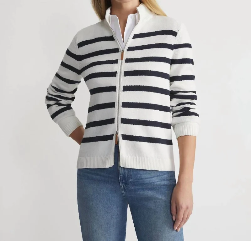 Lace Knit TopsStripe Zip Up Cardigan In Cloud Multi