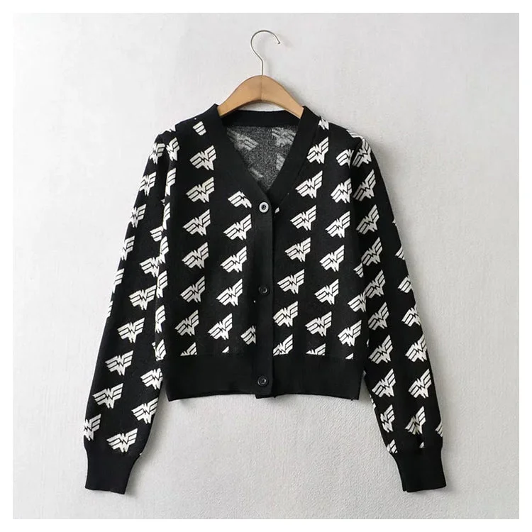 Running Knit TopsV-neck jacquard breasted knitted cardigan coat  7404