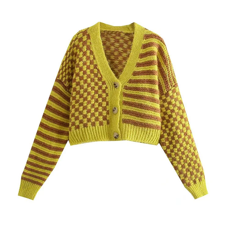 Luxury Knit TopsV-neck stripe knitted cardigan sweater coat  7505