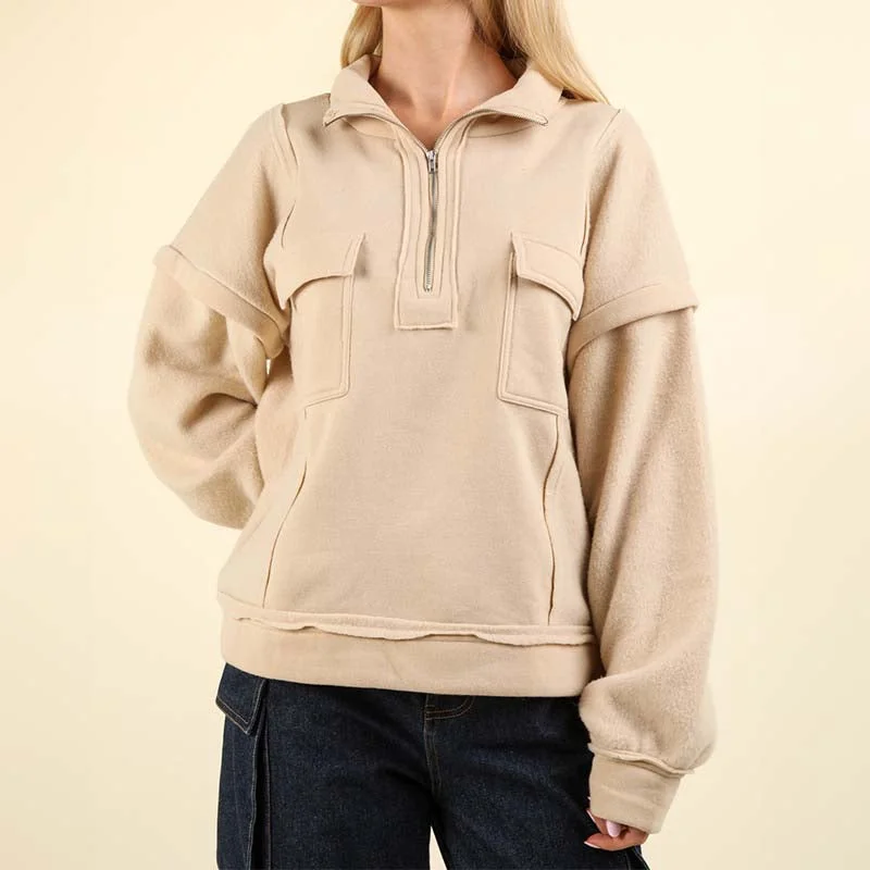 Metallic Knit TopsTwo Pocket Quarter Zip Pullover