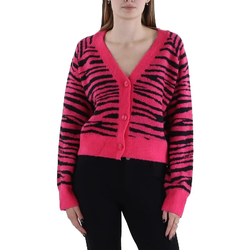 College Knit TopsWomens Animal Print Button-Down Cardigan Sweater