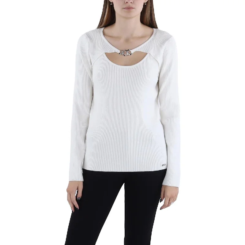 Oversized Knit TopsWomens Chain Cut Out Pullover Sweater