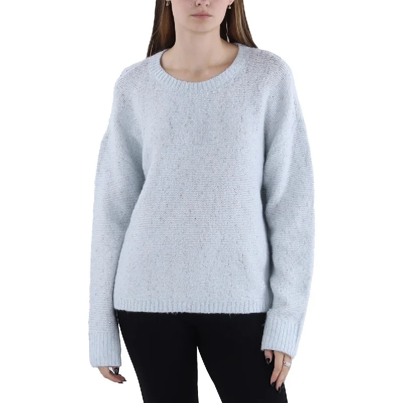 Embellished Knit TopsWomens Metallic Crewneck Pullover Sweater