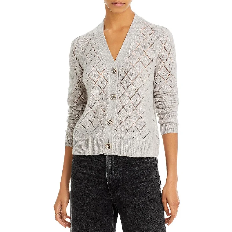 Embroidered Knit TopsWomens Ribbed Trim Knit Cardigan Sweater