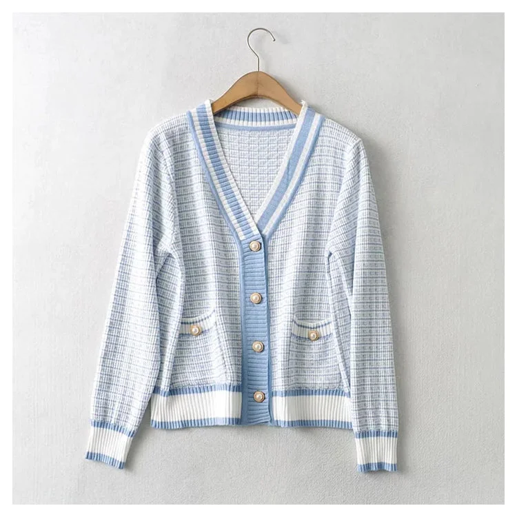 Tasseled Knit TopsXiaoxiangfeng V-neck pearl button loose knit cardigan coat  7460