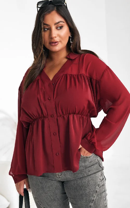 Arlene Shirt Blouse - WineRelaxed Fit Shirts