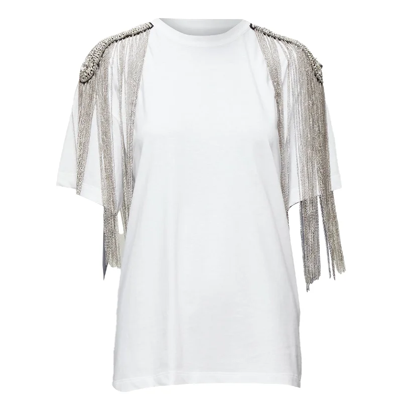 Christopher Kane military silver chain embellished shoulder tshirtCashmere Shirts