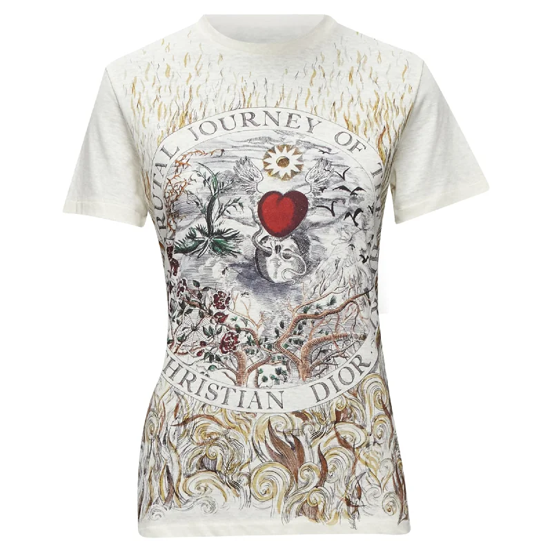 Dior Brutal Journey Of The Heart Graphic Print Ecru Cotton Linen TshirtLounge Shirts