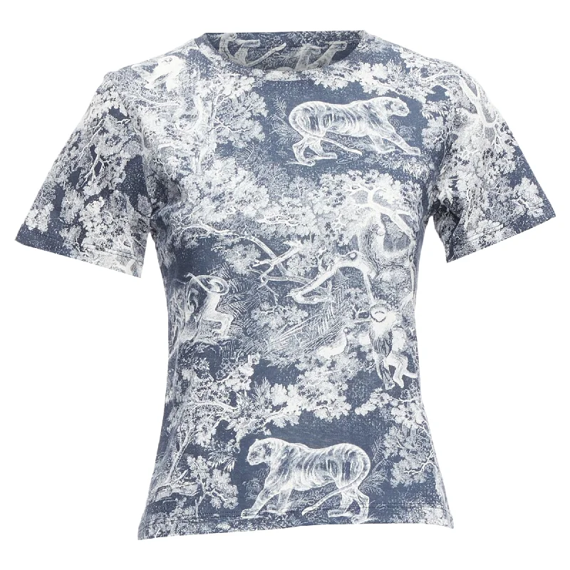 Dior Toile De Jouy Tree Tiger Print Cotton Linen Casual TshirtRunning Shirts