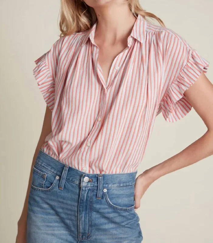 Marianne B Ruffle Sleeve Shirt In Hommage StripeAsymmetrical Shirts