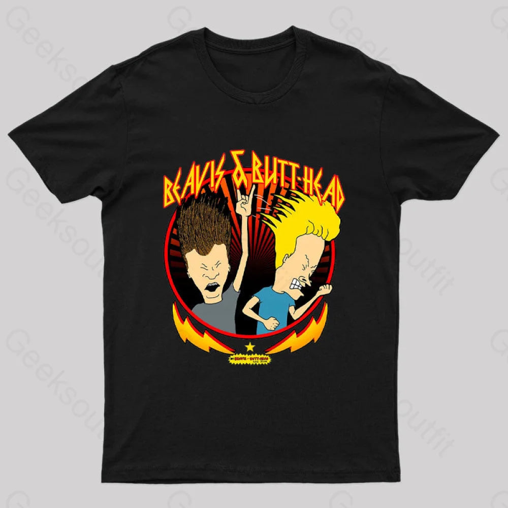 Slim-Fit TeeBeavis and Butt Head Metal Colors Rock Out Nerd T-Shirt