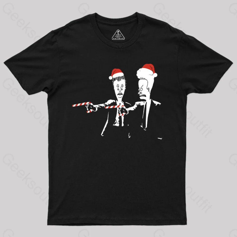 Slim-Fit TeeBeavis And Butthead Pulp Fiction Merry Christmas T-Shirt