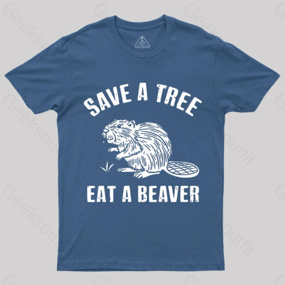 Linen TeeSave A Tree Eat A Beaver Nerd T-Shirt